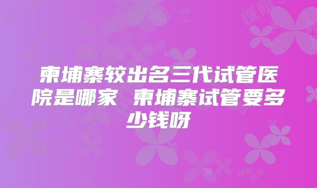 柬埔寨较出名三代试管医院是哪家 柬埔寨试管要多少钱呀