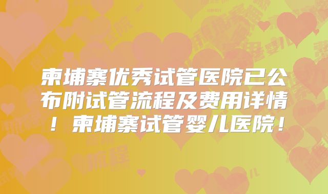 柬埔寨优秀试管医院已公布附试管流程及费用详情！柬埔寨试管婴儿医院！