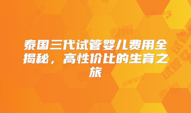 泰国三代试管婴儿费用全揭秘,高性价比的生育之旅