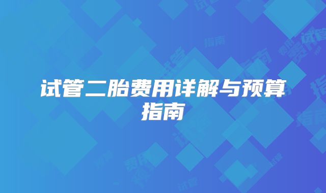 试管二胎费用详解与预算指南