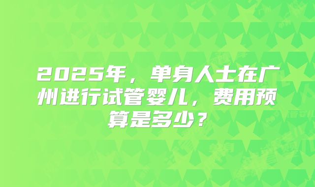2025年,单身人士在广州进行试管婴儿,费用预算是多少?