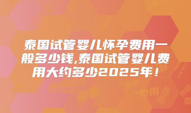 泰国试管婴儿怀孕费用一般多少钱,泰国试管婴儿费用大约多少2025年！