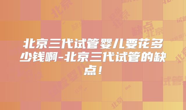 北京三代试管婴儿要花多少钱啊-北京三代试管的缺点！