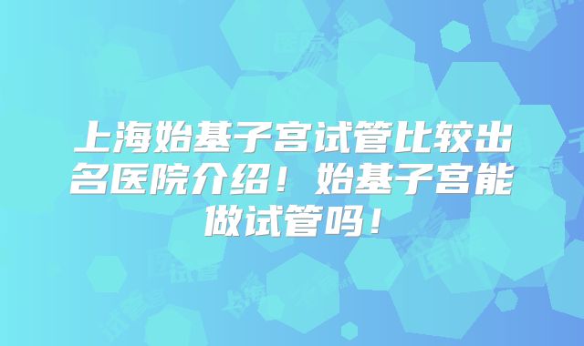 上海始基子宫试管比较出名医院介绍！始基子宫能做试管吗！
