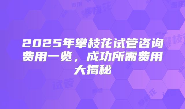 2025年攀枝花试管咨询费用一览，成功所需费用大揭秘