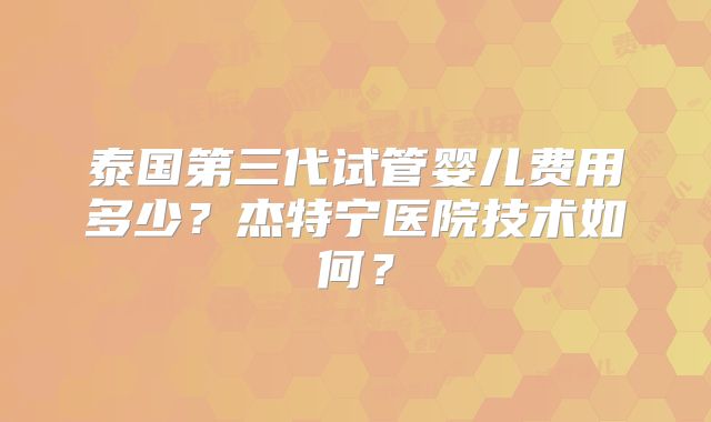 泰国第三代试管婴儿费用多少？杰特宁医院技术如何？