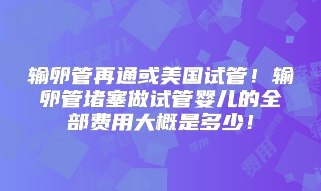 输卵管再通或美国试管！输卵管堵塞做试管婴儿的全部费用大概是多少！