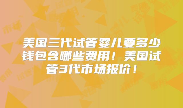 美国三代试管婴儿要多少钱包含哪些费用！美国试管3代市场报价！