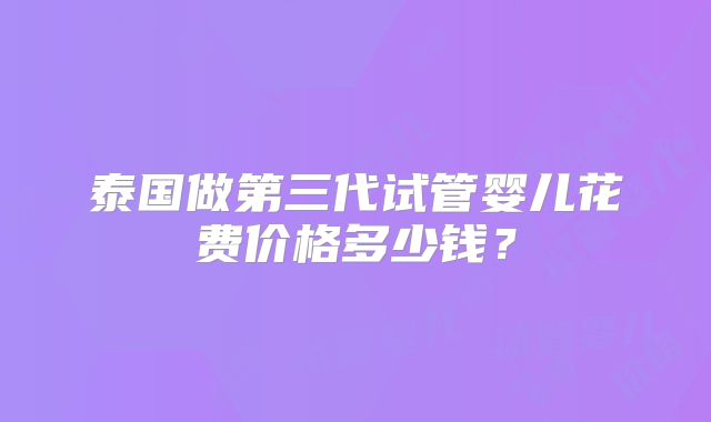 泰国做第三代试管婴儿花费价格多少钱？