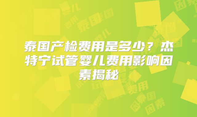泰国产检费用是多少？杰特宁试管婴儿费用影响因素揭秘
