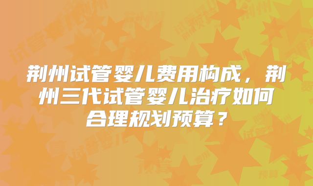 荆州试管婴儿费用构成，荆州三代试管婴儿治疗如何合理规划预算？
