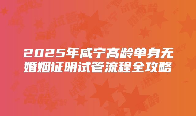 2025年咸宁高龄单身无婚姻证明试管流程全攻略