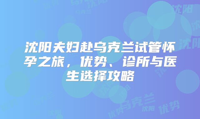 沈阳夫妇赴乌克兰试管怀孕之旅，优势、诊所与医生选择攻略