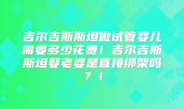 吉尔吉斯斯坦做试管婴儿需要多少花费！吉尔吉斯斯坦娶老婆是直接绑架吗？！
