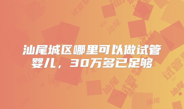 汕尾城区哪里可以做试管婴儿，30万多已足够