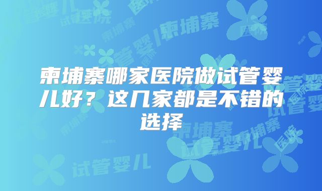 柬埔寨哪家医院做试管婴儿好？这几家都是不错的选择