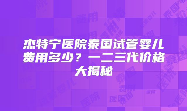 杰特宁医院泰国试管婴儿费用多少？一二三代价格大揭秘