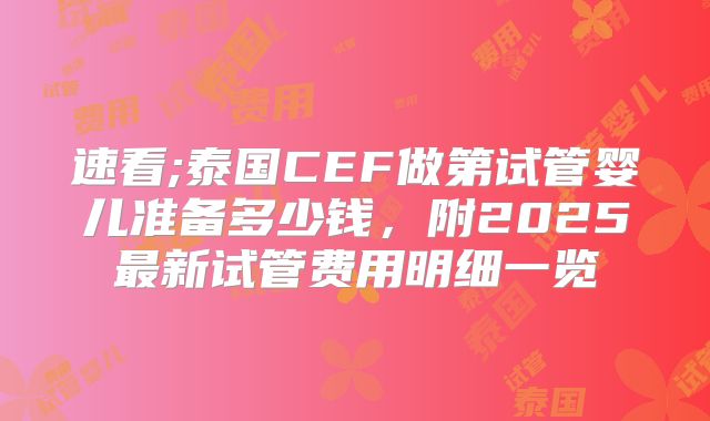 速看;泰国CEF做第试管婴儿准备多少钱,附2025最新试管费用明细一览