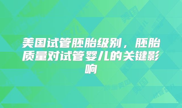 美国试管胚胎级别,胚胎质量对试管婴儿的关键影响