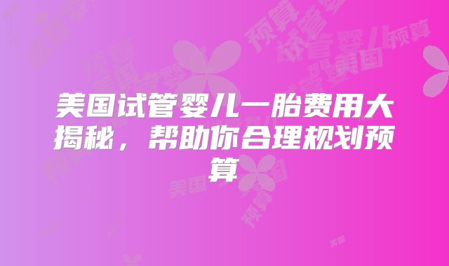 美国试管婴儿一胎费用大揭秘，帮助你合理规划预算