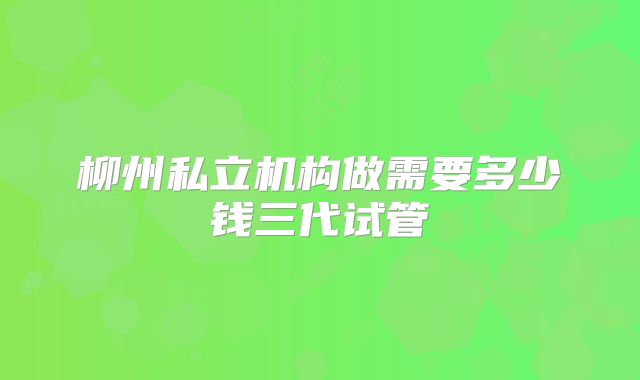 柳州私立机构做需要多少钱三代试管