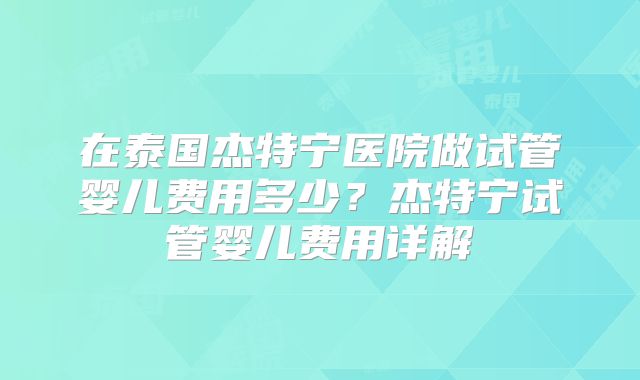 在泰国杰特宁医院做试管婴儿费用多少？杰特宁试管婴儿费用详解