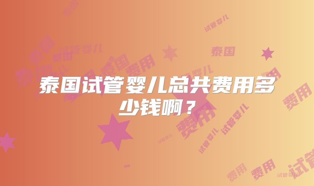 泰国试管婴儿总共费用多少钱啊？