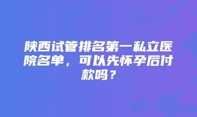 陕西试管排名第一私立医院名单，可以先怀孕后付款吗？