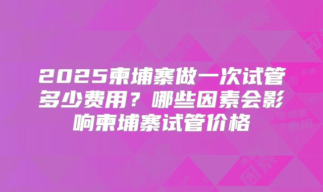 2025柬埔寨做一次试管多少费用？哪些因素会影响柬埔寨试管价格