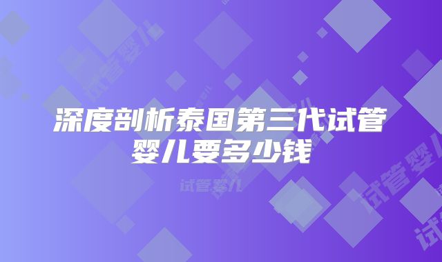 深度剖析泰国第三代试管婴儿要多少钱