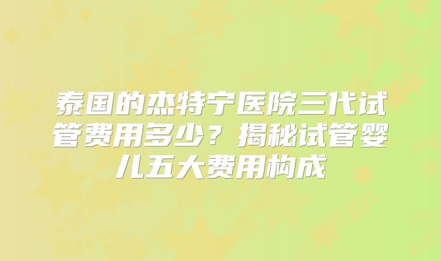 泰国的杰特宁医院三代试管费用多少？揭秘试管婴儿五大费用构成