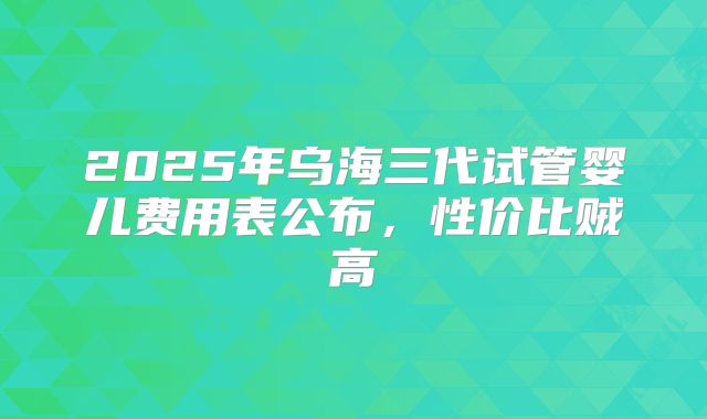 2025年乌海三代试管婴儿费用表公布,性价比贼高