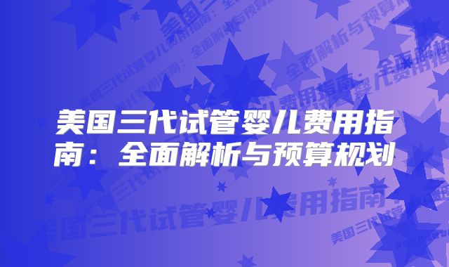 美国三代试管婴儿费用指南：全面解析与预算规划