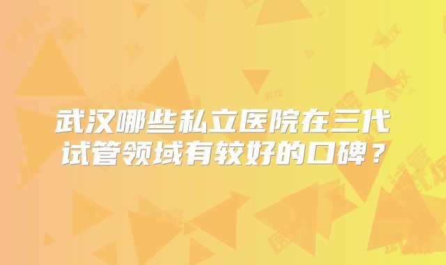 武汉哪些私立医院在三代试管领域有较好的口碑?