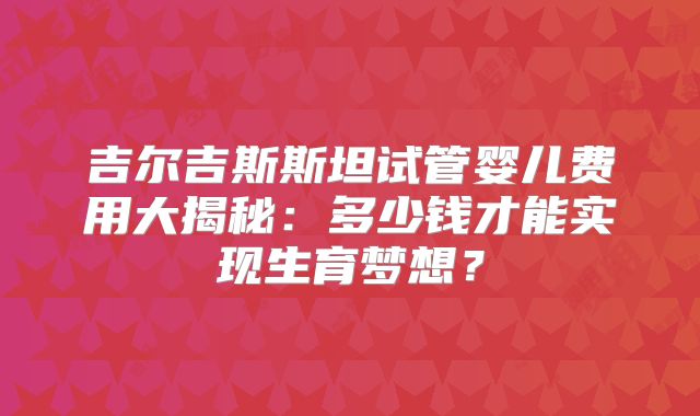 吉尔吉斯斯坦试管婴儿费用大揭秘：多少钱才能实现生育梦想？