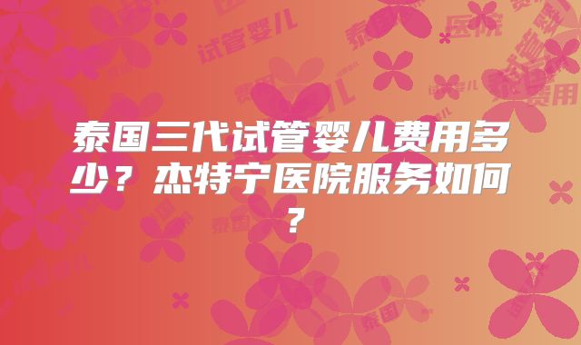 泰国三代试管婴儿费用多少?杰特宁医院服务如何?