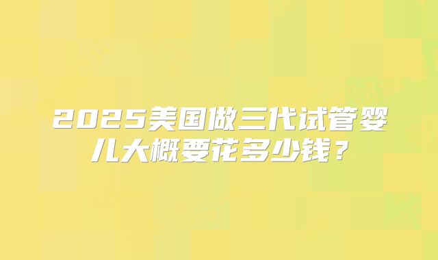 2025美国做三代试管婴儿大概要花多少钱?