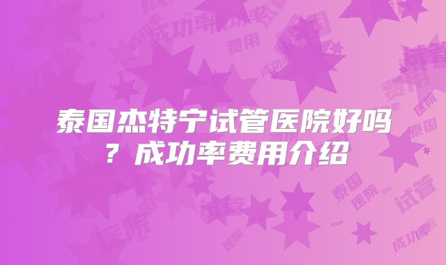 泰国杰特宁试管医院好吗？成功率费用介绍