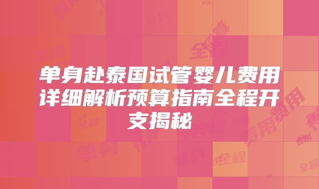 单身赴泰国试管婴儿费用详细解析预算指南全程开支揭秘