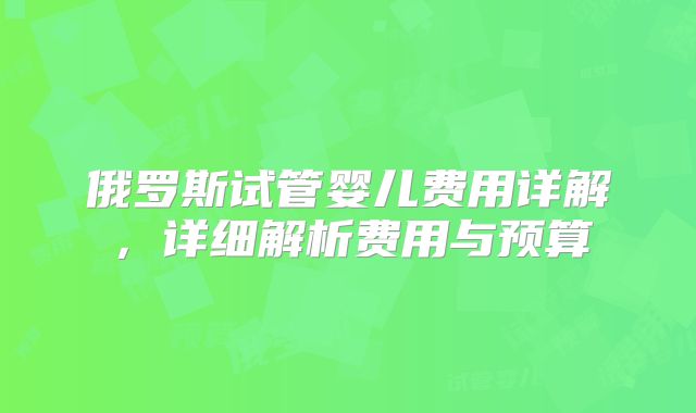 俄罗斯试管婴儿费用详解，详细解析费用与预算