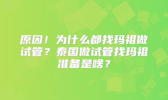 原因！为什么都找玛祖做试管？泰国做试管找玛祖准备是啥？