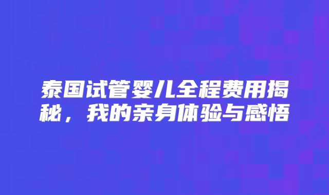 泰国试管婴儿全程费用揭秘，我的亲身体验与感悟