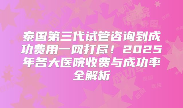泰国第三代试管咨询到成功费用一网打尽！2025年各大医院收费与成功率全解析