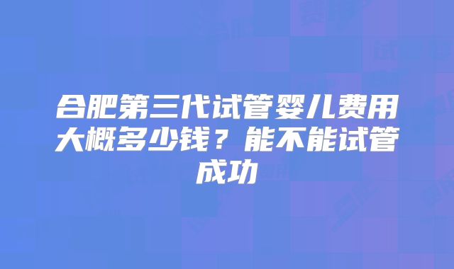 合肥第三代试管婴儿费用大概多少钱？能不能试管成功