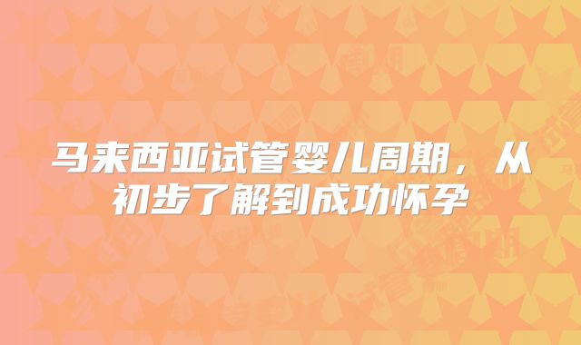 马来西亚试管婴儿周期,从初步了解到成功怀孕