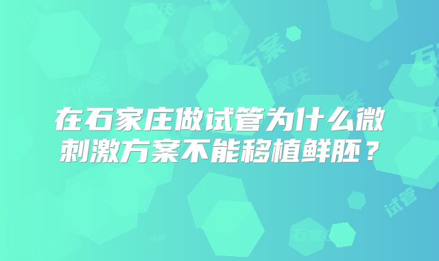 在石家庄做试管为什么微刺激方案不能移植鲜胚？