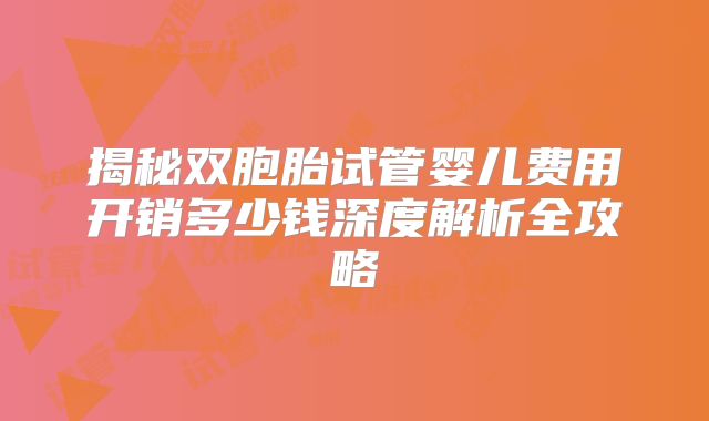 揭秘双胞胎试管婴儿费用开销多少钱深度解析全攻略
