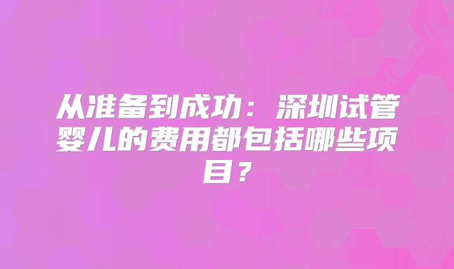 从准备到成功：深圳试管婴儿的费用都包括哪些项目？