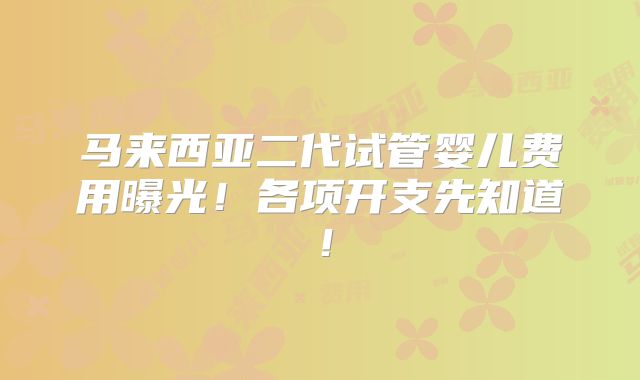 马来西亚二代试管婴儿费用曝光！各项开支先知道！