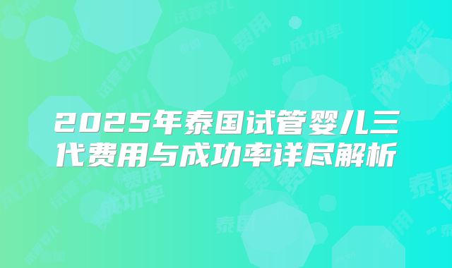 2025年泰国试管婴儿三代费用与成功率详尽解析